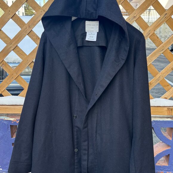$850 Stephan Schneider Black Wool Hooded Coat/ Jacket - Large- XL - Picture 1 of 12